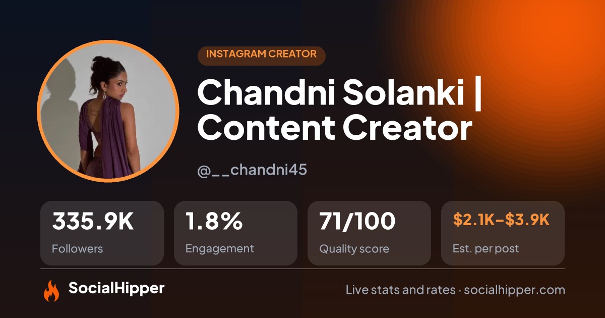 Chandni Solanki | Content Creator Instagram stats on SocialHipper