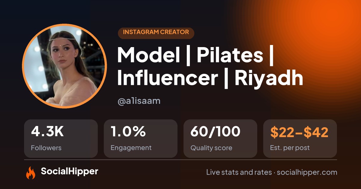 Model | Pilates | Influencer | Riyadh Instagram stats on SocialHipper