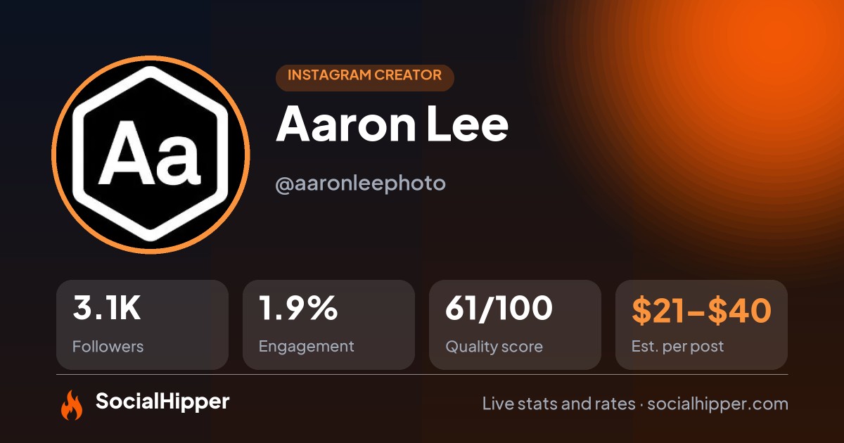 Aaron Lee Instagram stats on SocialHipper
