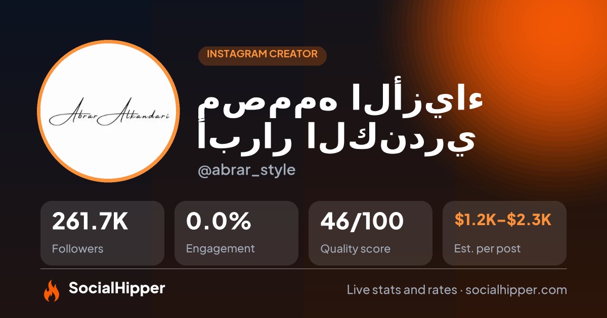 مصممه الأزياء أبرار الكندري Instagram stats on SocialHipper