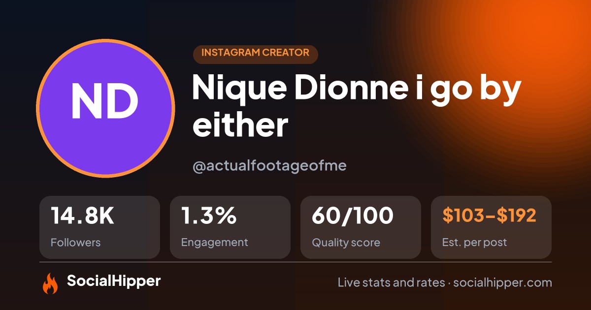 Nique Dionne i go by either Instagram stats on SocialHipper