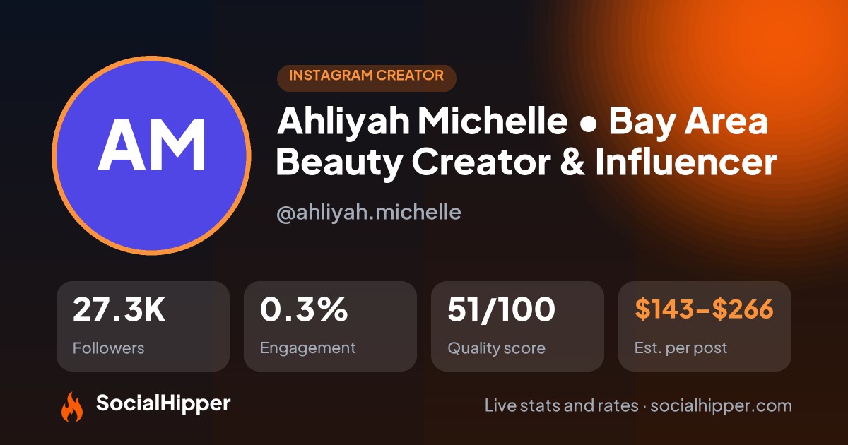 Ahliyah Michelle • Bay Area Beauty Creator & Influencer Instagram stats on SocialHipper