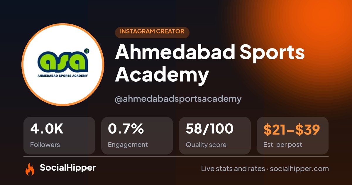 Ahmedabad Sports Academy Instagram stats on SocialHipper