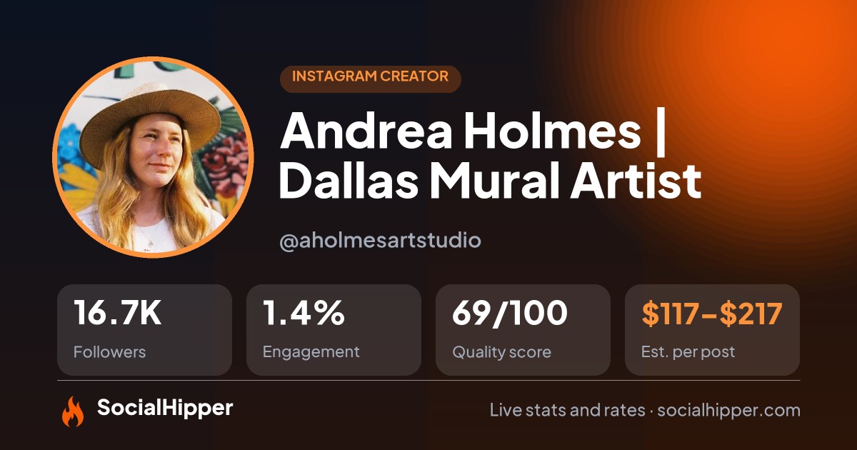 Andrea Holmes | Dallas Mural Artist Instagram stats on SocialHipper