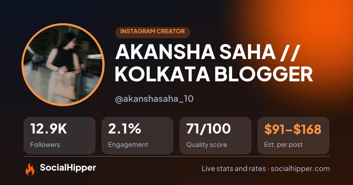 AKANSHA SAHA // KOLKATA BLOGGER Instagram stats on SocialHipper
