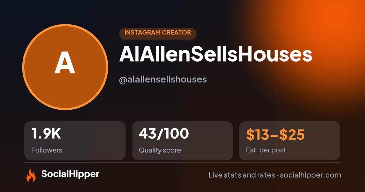 AlAllenSellsHouses Instagram stats on SocialHipper