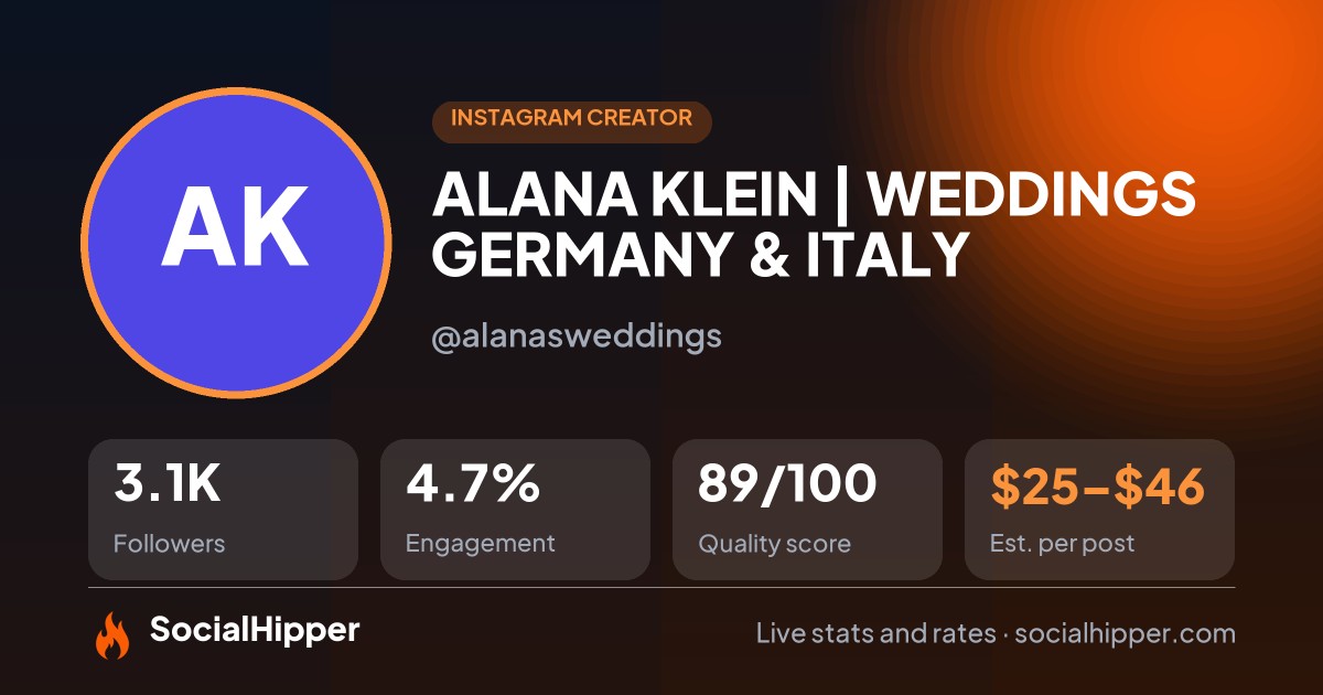 ALANA KLEIN | WEDDINGS GERMANY & ITALY Instagram stats on SocialHipper