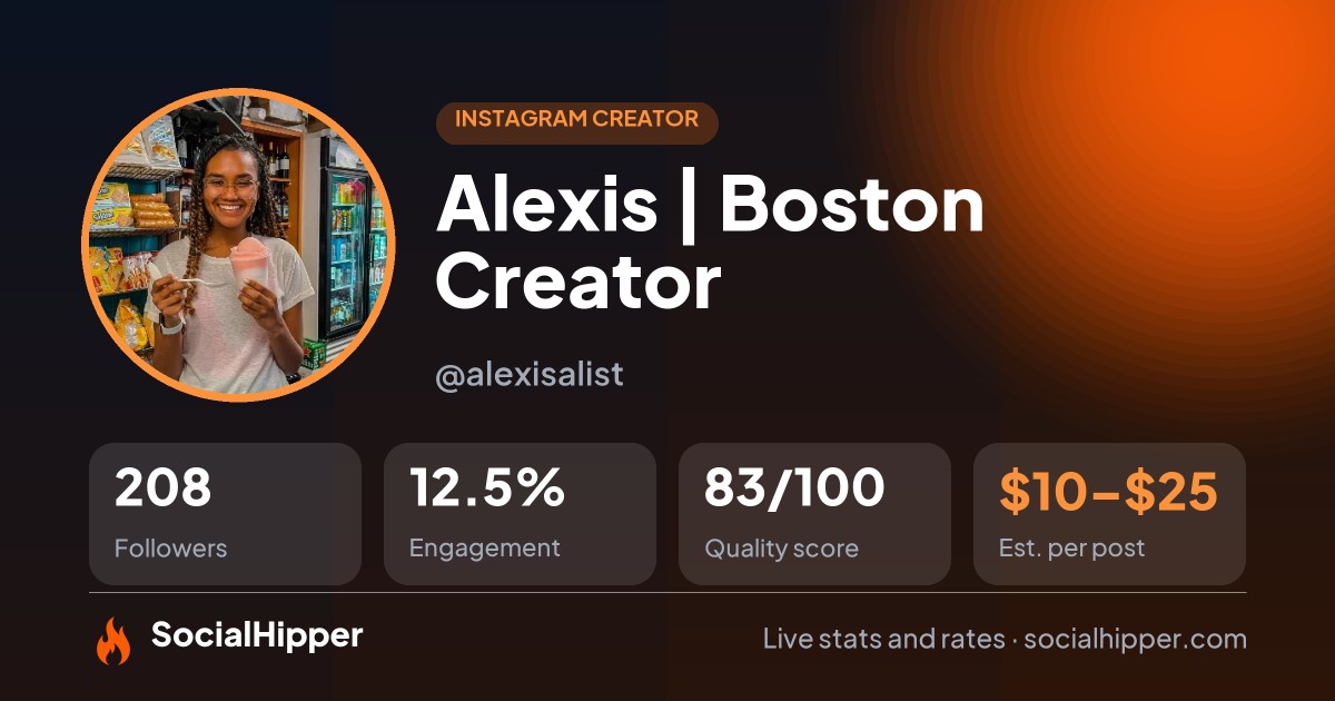 Alexis | Boston Creator Instagram stats on SocialHipper