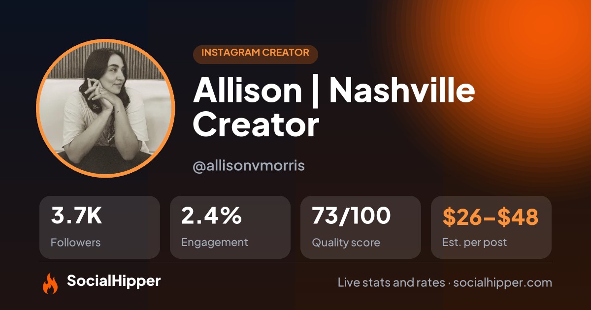 Allison | Nashville Creator Instagram stats on SocialHipper