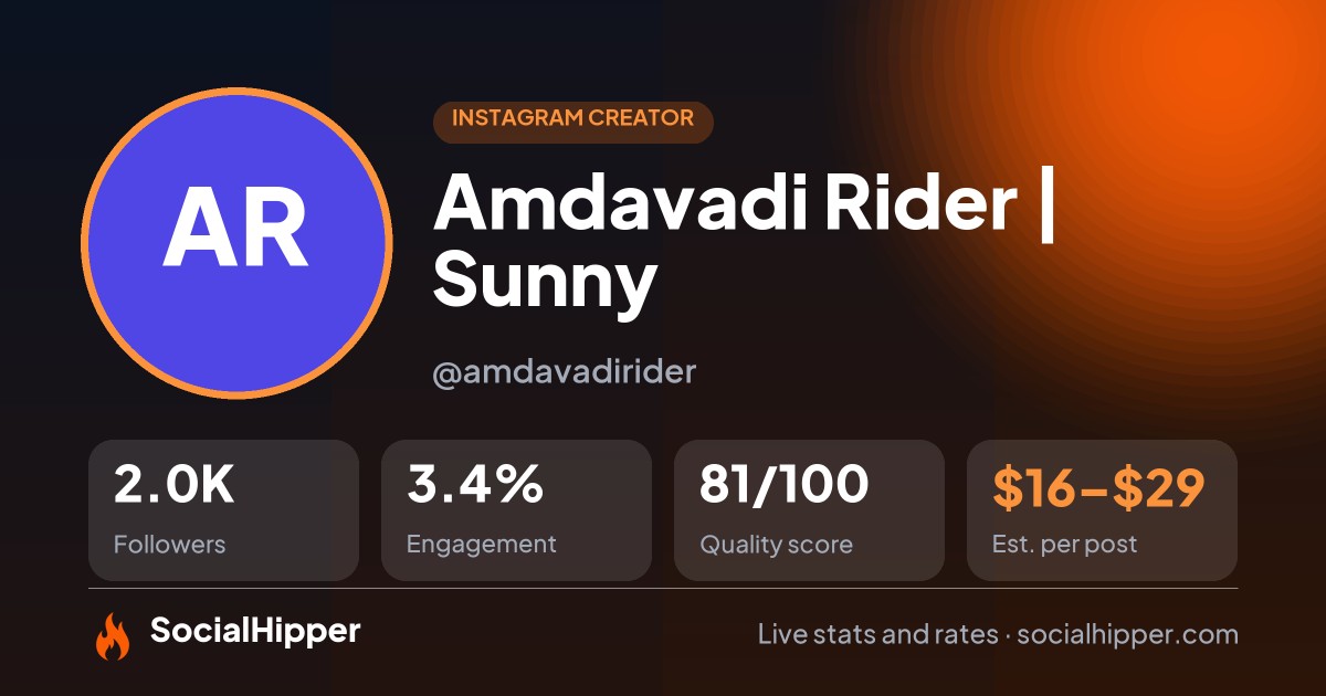 Amdavadi Rider | Sunny Instagram stats on SocialHipper