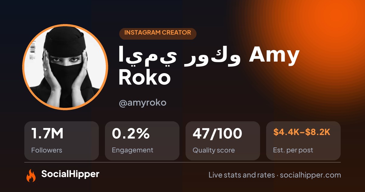 ايمي روكو  Amy Roko Instagram stats on SocialHipper