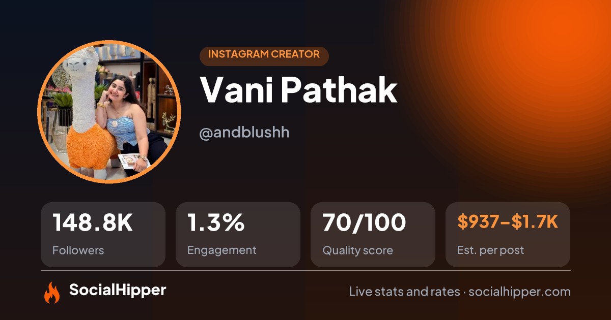 Vani Pathak Instagram stats on SocialHipper