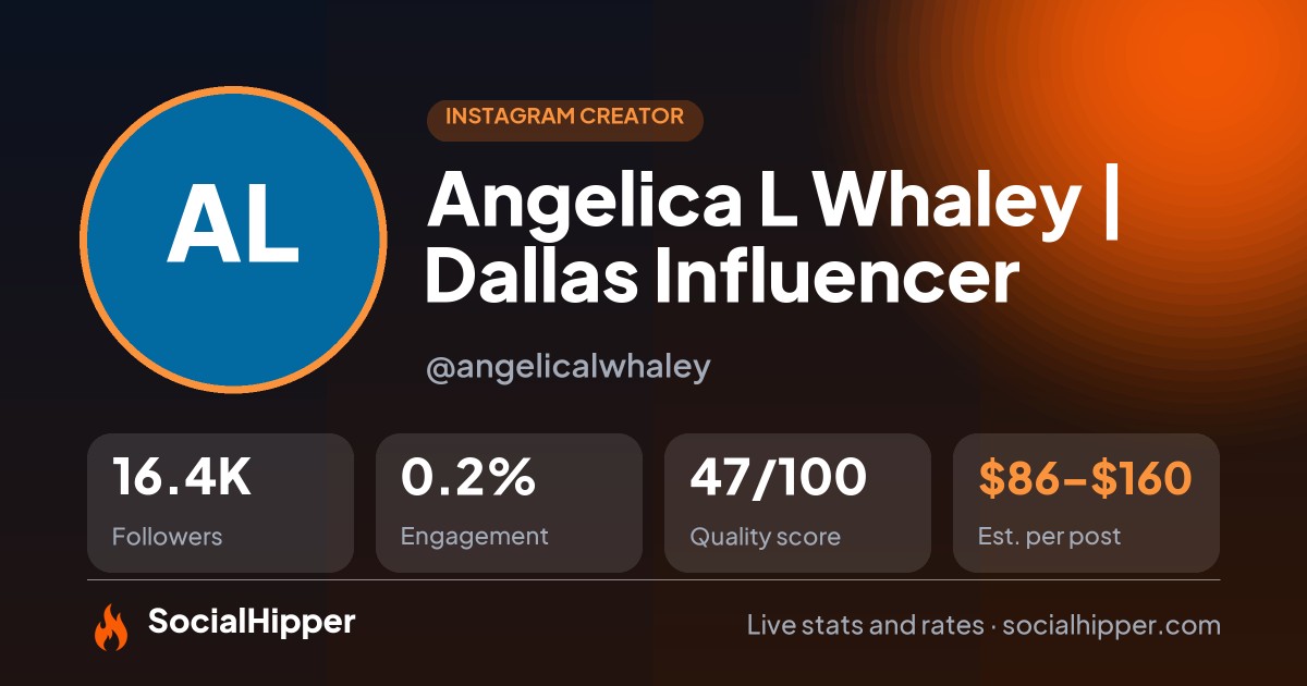 Angelica L Whaley | Dallas Influencer Instagram stats on SocialHipper