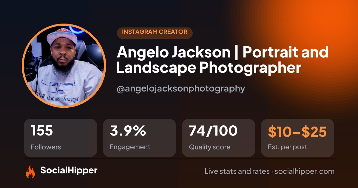 Angelo Jackson | Portrait and Landscape Photographer Instagram stats on SocialHipper