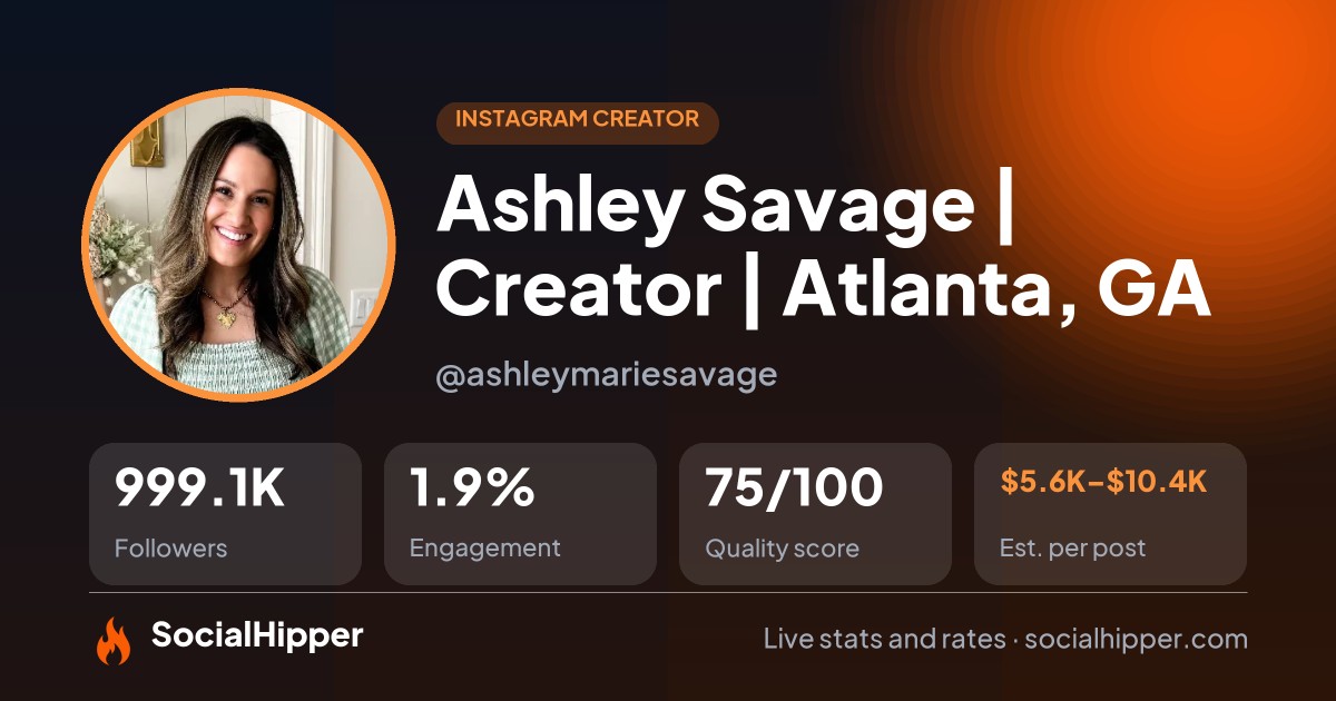 Ashley Savage | Creator | Atlanta, GA Instagram stats on SocialHipper
