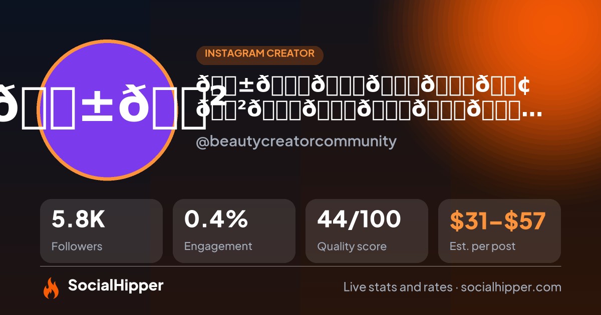 𝙱𝚎𝚊𝚞𝚝𝚢 𝙲𝚛𝚎𝚊𝚝𝚘𝚛 𝙲𝚘𝚖𝚖𝚞𝚗𝚒𝚝𝚢 • 𝙱𝙲𝙲 Instagram stats on SocialHipper
