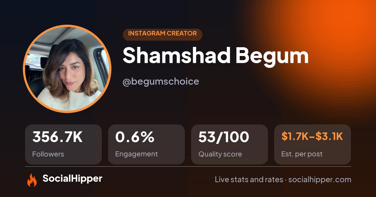 Shamshad Begum Instagram stats on SocialHipper