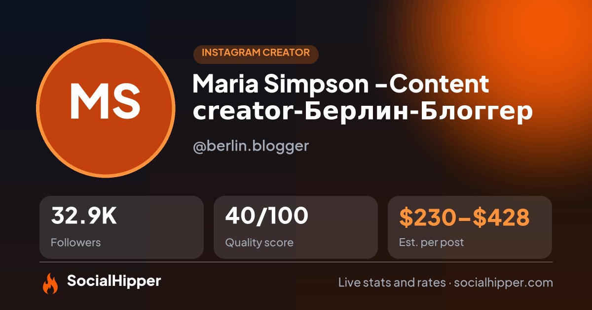 Maria Simpson -Content creator-Берлин-Блоггер Instagram stats on SocialHipper