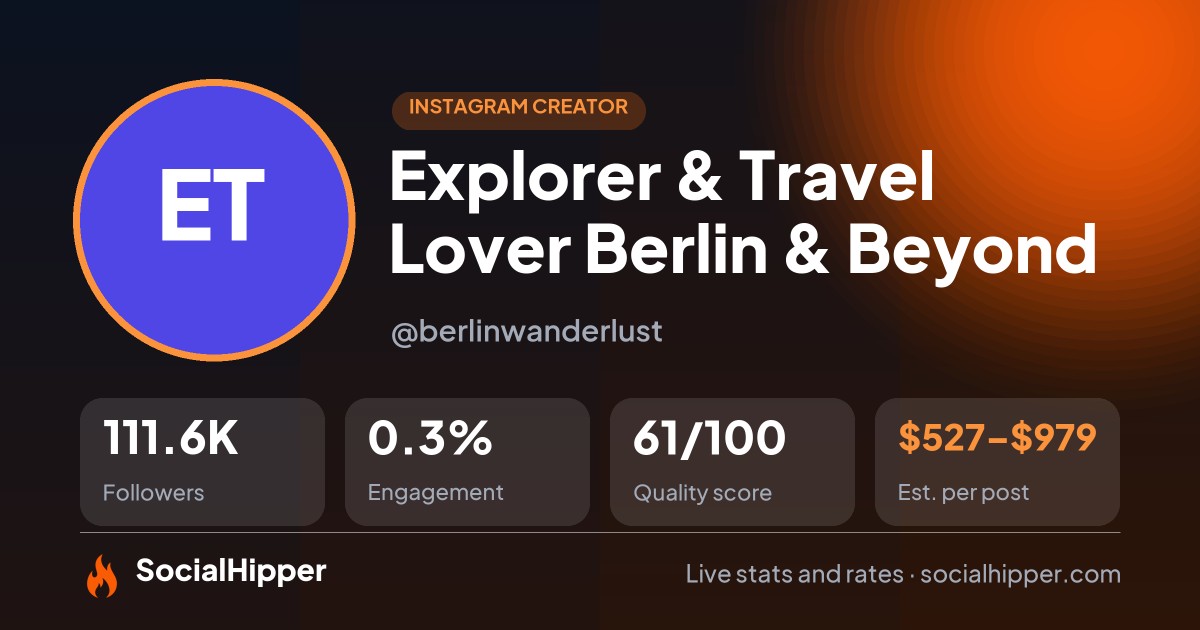 🧭 Explorer & Travel Lover 📍 Berlin & Beyond Instagram stats on SocialHipper