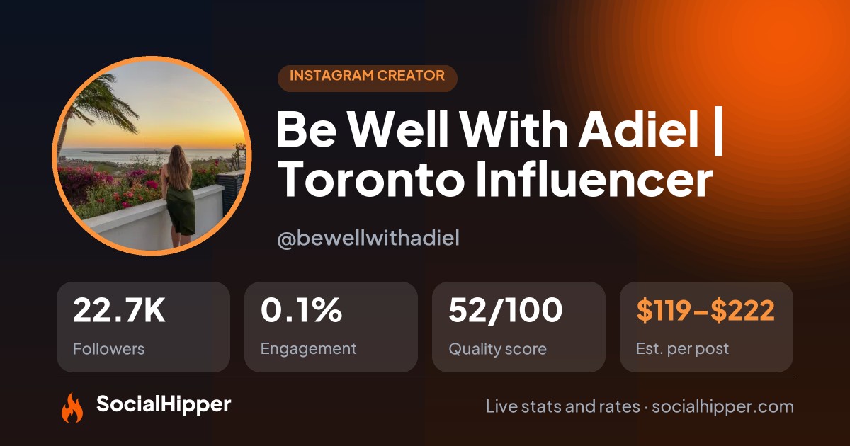 Be Well With Adiel ✨ | Toronto Influencer Instagram stats on SocialHipper