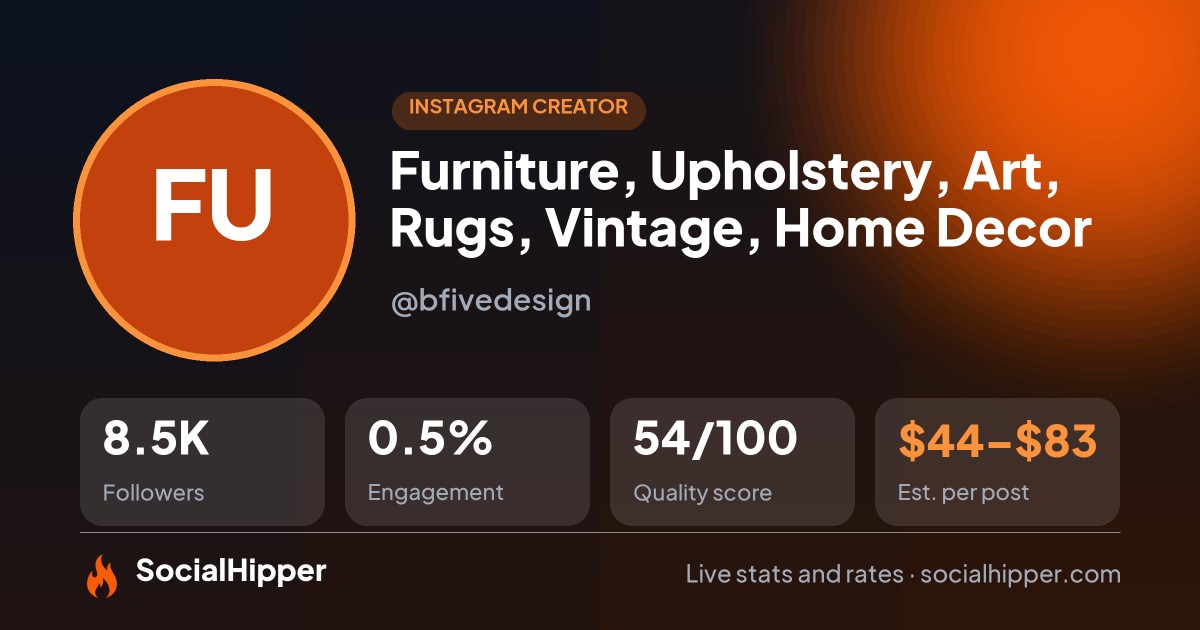 Furniture, Upholstery, Art, Rugs, Vintage, Home Decor Instagram stats on SocialHipper