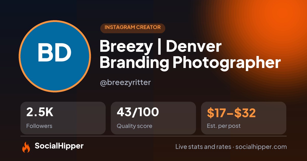 Breezy | Denver Branding Photographer Instagram stats on SocialHipper