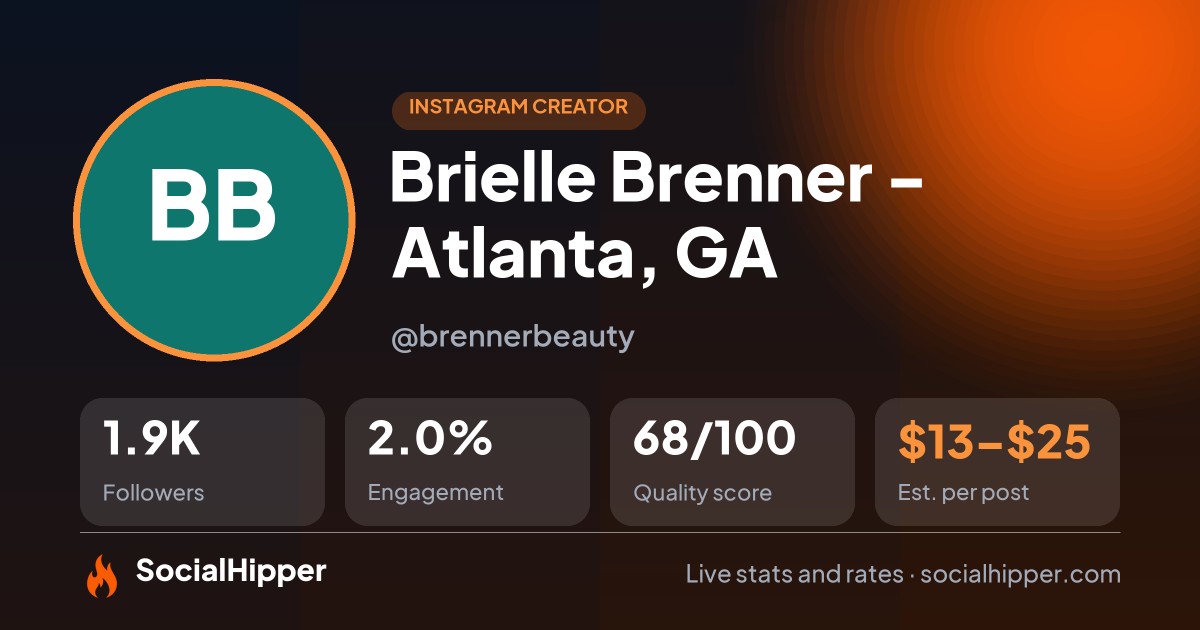 Brielle Brenner - Atlanta, GA Instagram stats on SocialHipper