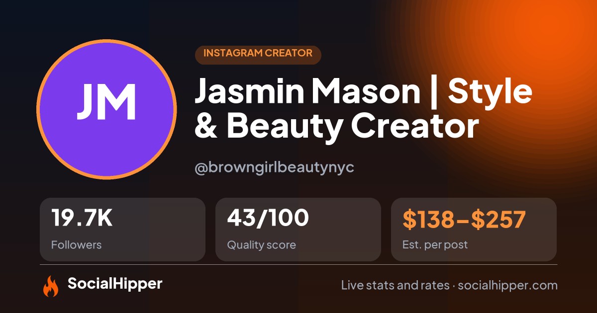 Jasmin Mason |  Style & Beauty Creator Instagram stats on SocialHipper