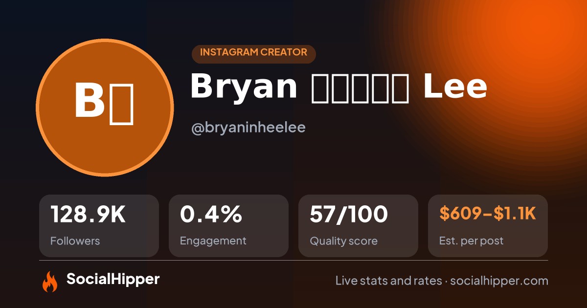 Bryan 인희 Lee Instagram stats on SocialHipper
