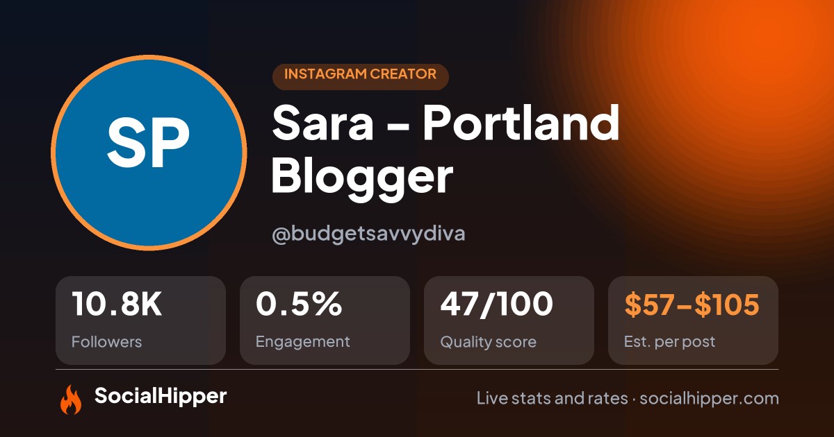 Sara - Portland Blogger Instagram stats on SocialHipper