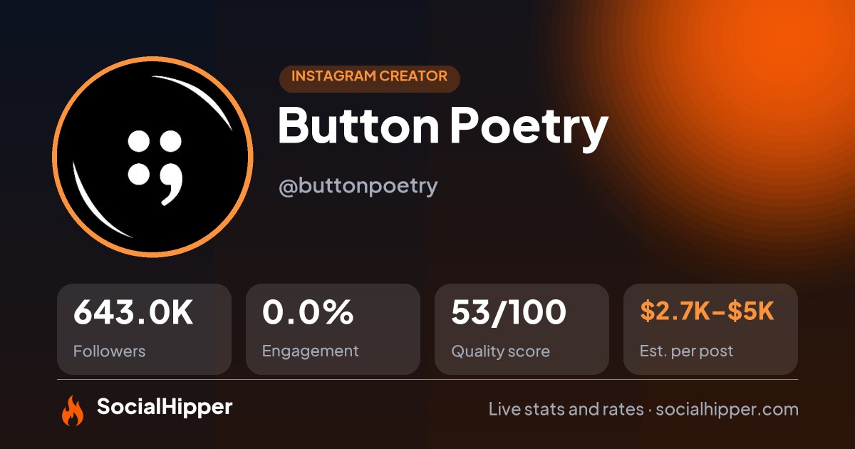 Button Poetry Instagram stats on SocialHipper