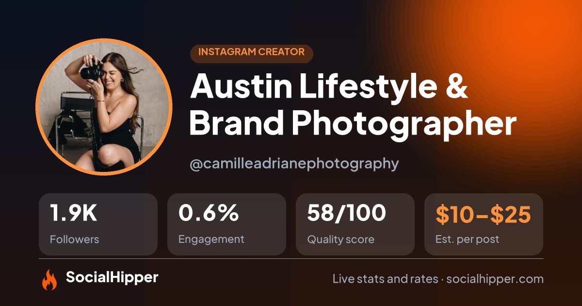 Austin Lifestyle & Brand Photographer Instagram stats on SocialHipper
