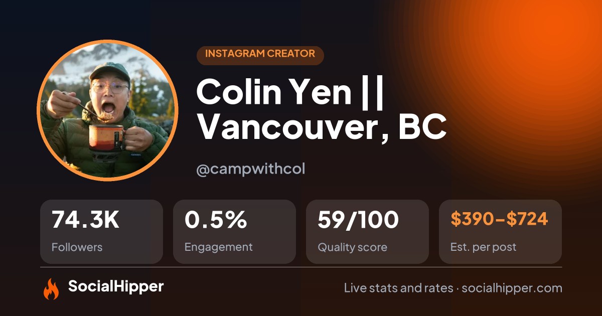 Colin Yen  ||  Vancouver, BC Instagram stats on SocialHipper