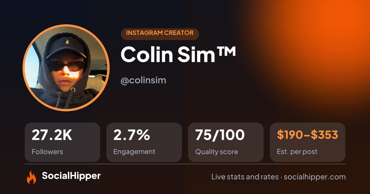 Colin Sim™ Instagram stats on SocialHipper