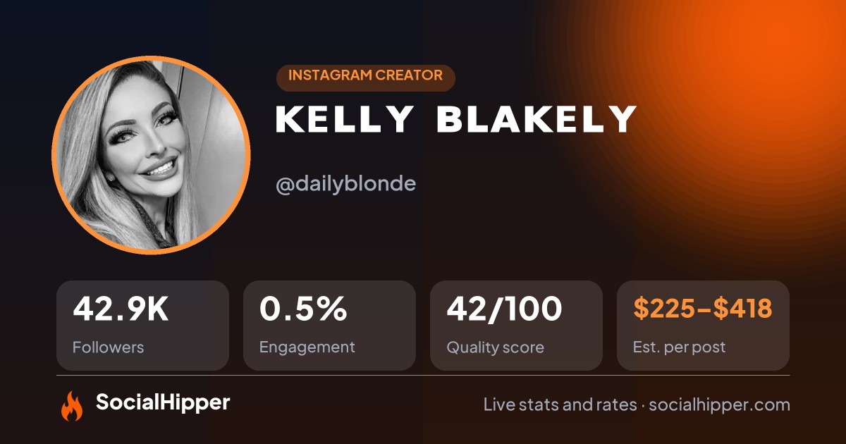 ᴋᴇʟʟʏ ʙʟᴀᴋᴇʟʏ Instagram stats on SocialHipper