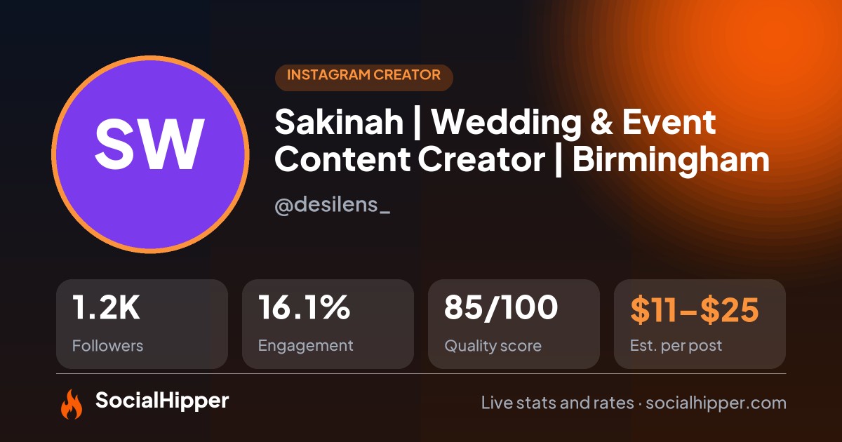 Sakinah | Wedding & Event Content Creator | Birmingham Instagram stats on SocialHipper