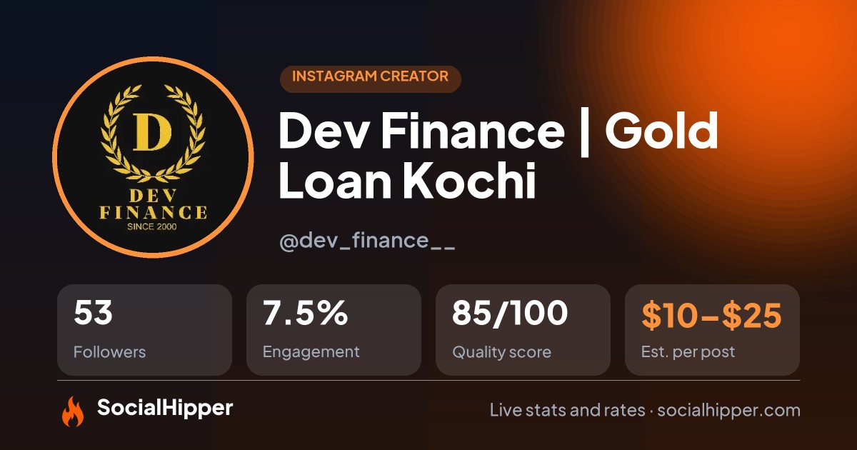 Dev Finance | Gold Loan Kochi Instagram stats on SocialHipper