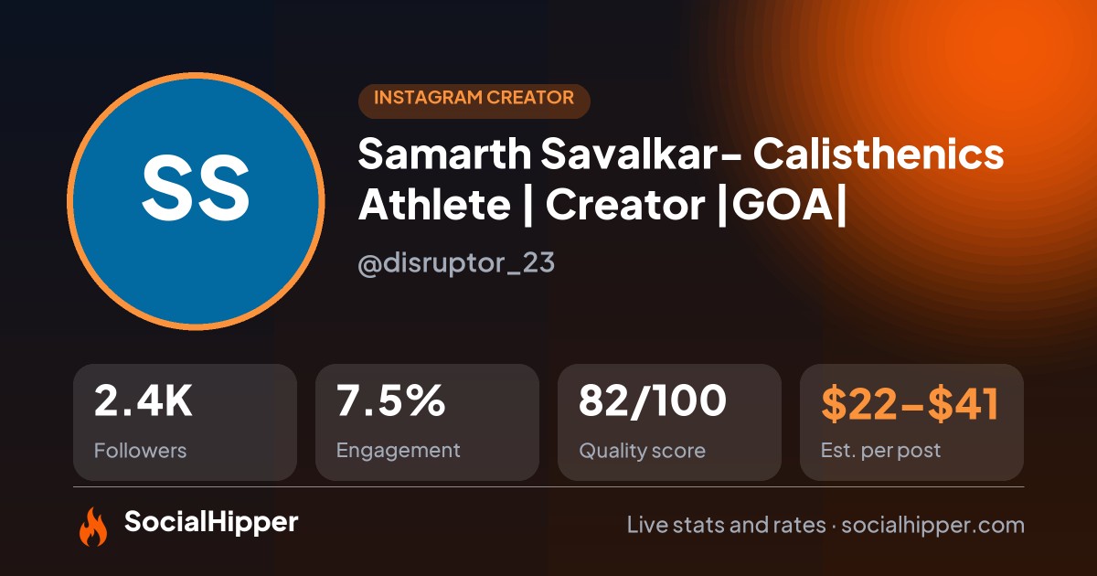 Samarth Savalkar- Calisthenics Athlete | Creator |GOA| Instagram stats on SocialHipper