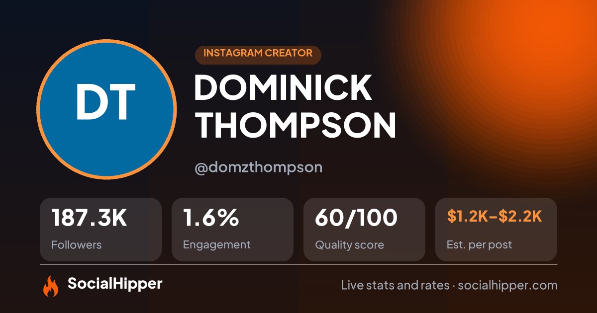 DOMINICK THOMPSON Instagram stats on SocialHipper