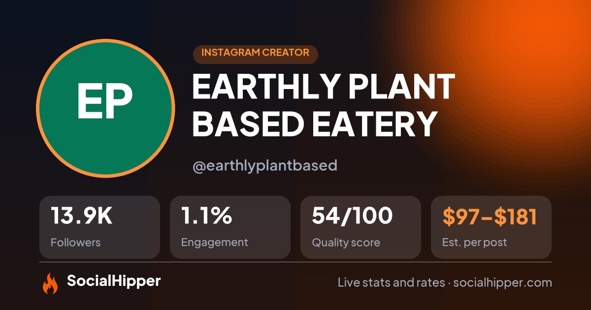 EARTHLY PLANT BASED EATERY Instagram stats on SocialHipper