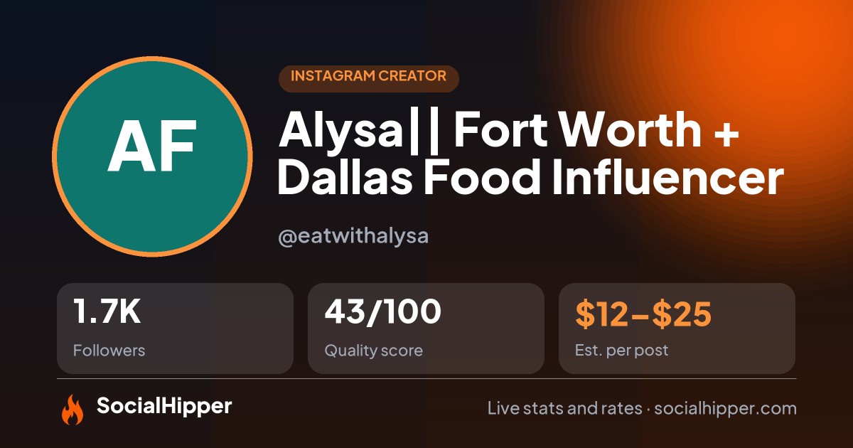Alysa🥂|| Fort Worth + Dallas Food Influencer✨ Instagram stats on SocialHipper