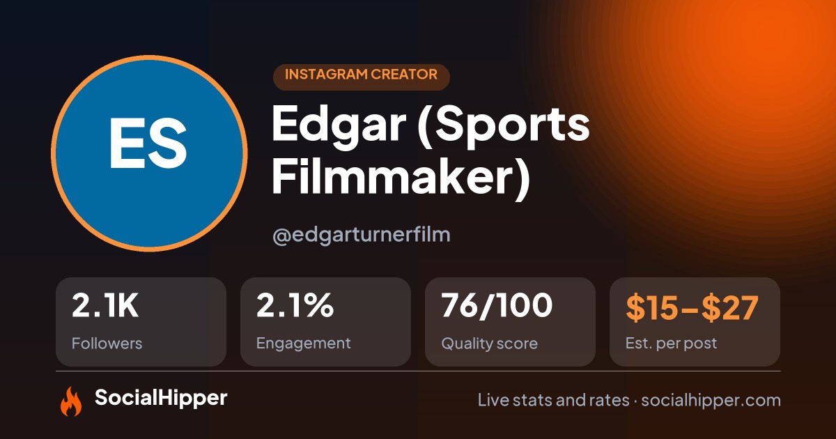 Edgar (Sports Filmmaker) Instagram stats on SocialHipper
