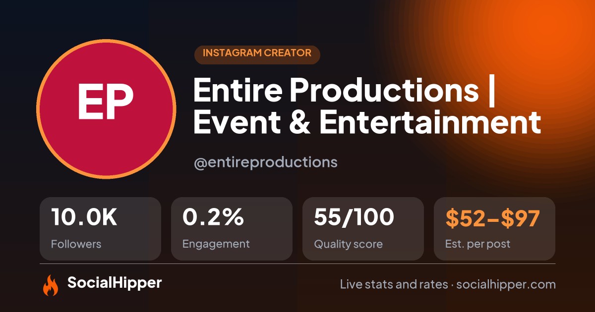 Entire Productions | Event & Entertainment Instagram stats on SocialHipper