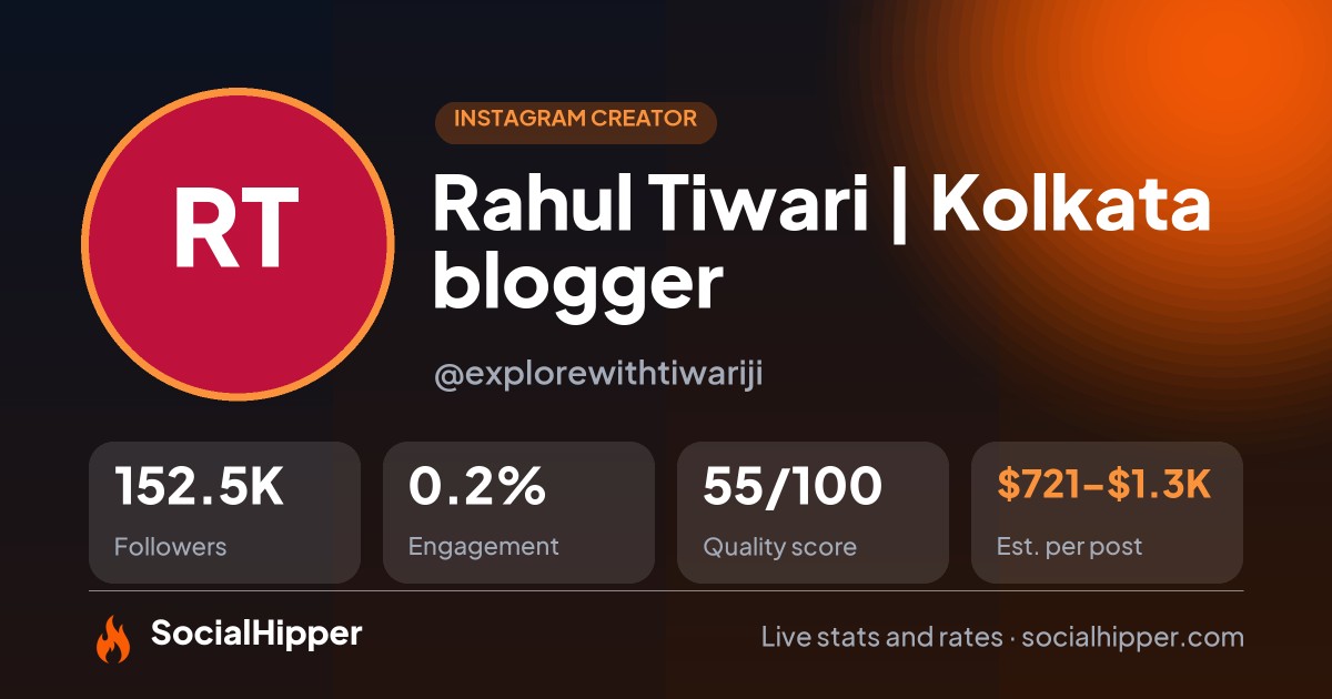 Rahul Tiwari | Kolkata blogger Instagram stats on SocialHipper