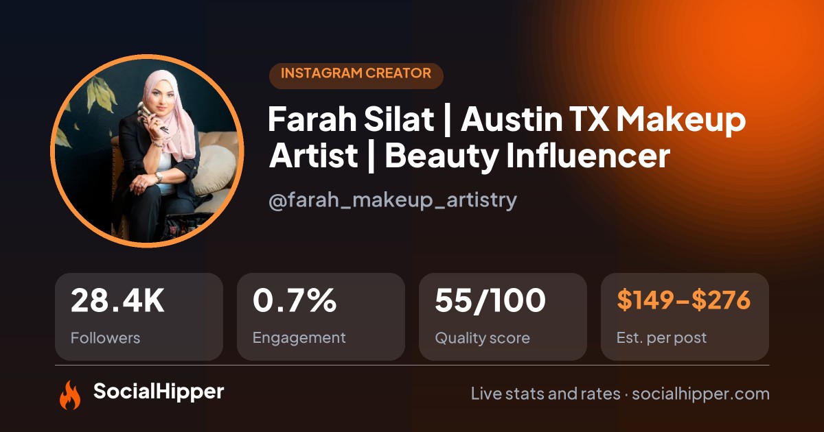 Farah Silat | Austin TX Makeup Artist | Beauty Influencer Instagram stats on SocialHipper