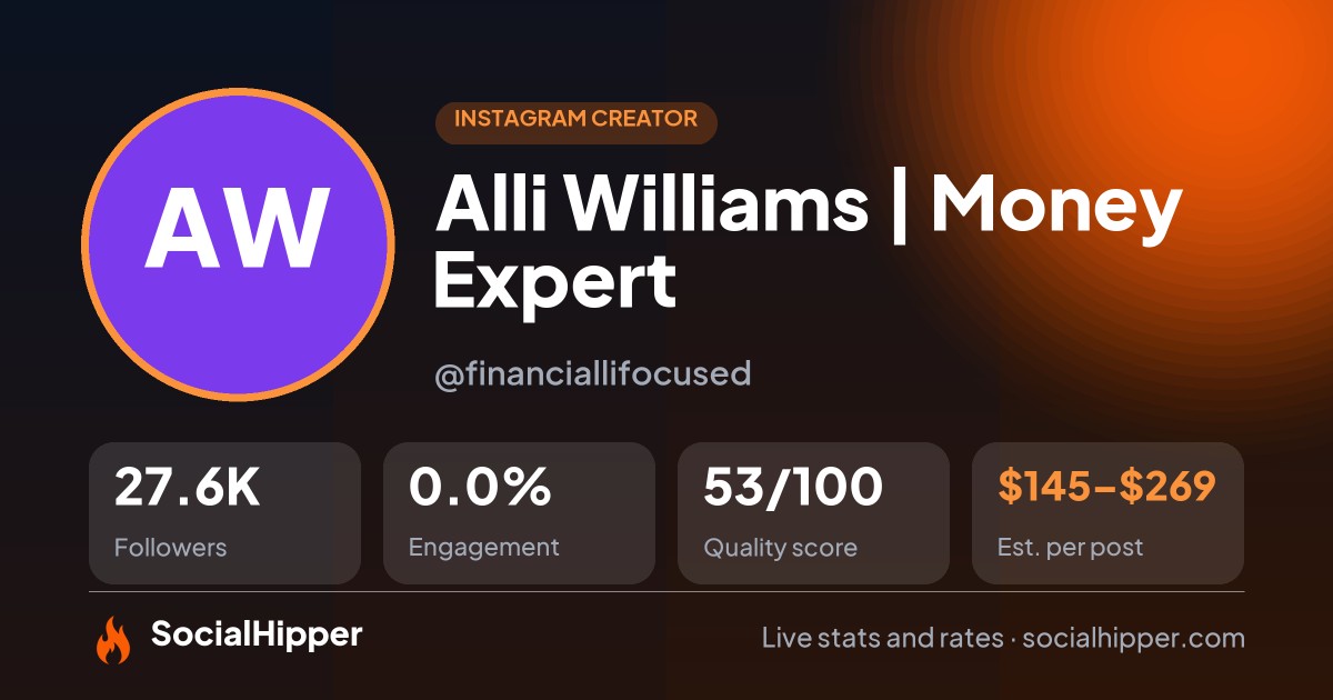 Alli Williams | Money Expert Instagram stats on SocialHipper