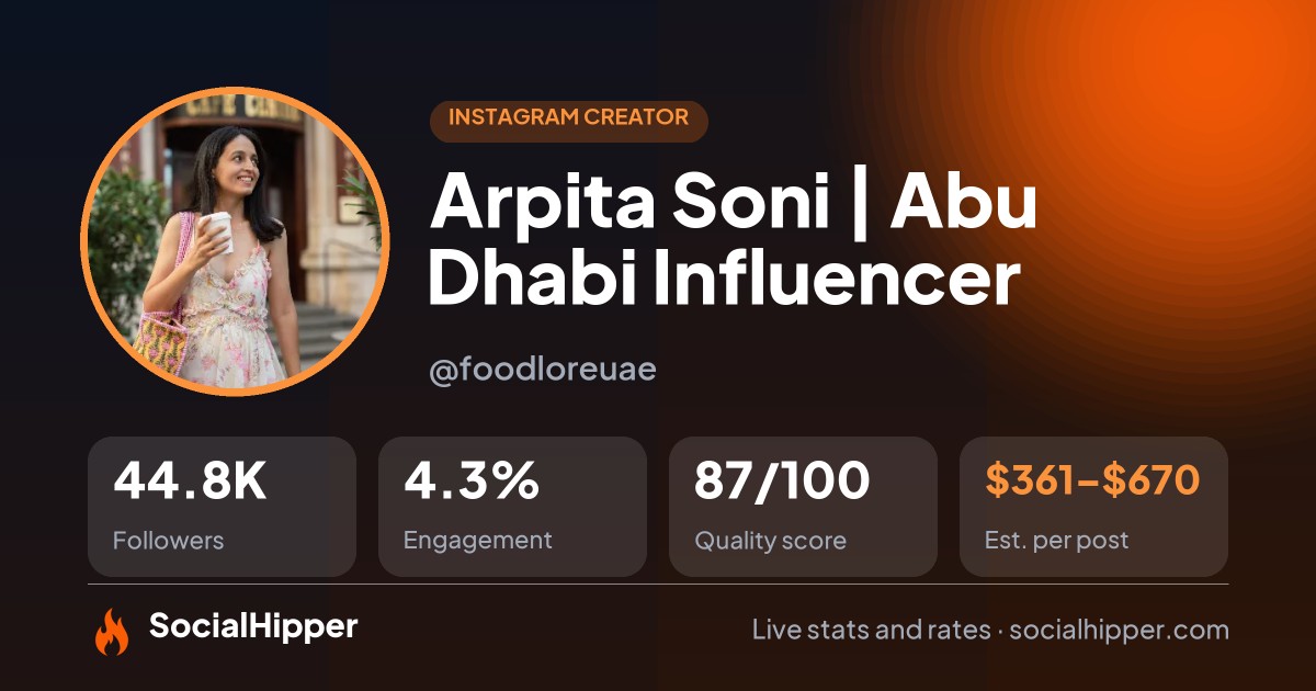 Arpita Soni | Abu Dhabi Influencer Instagram stats on SocialHipper