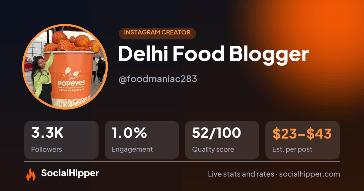 Delhi Food Blogger Instagram stats on SocialHipper
