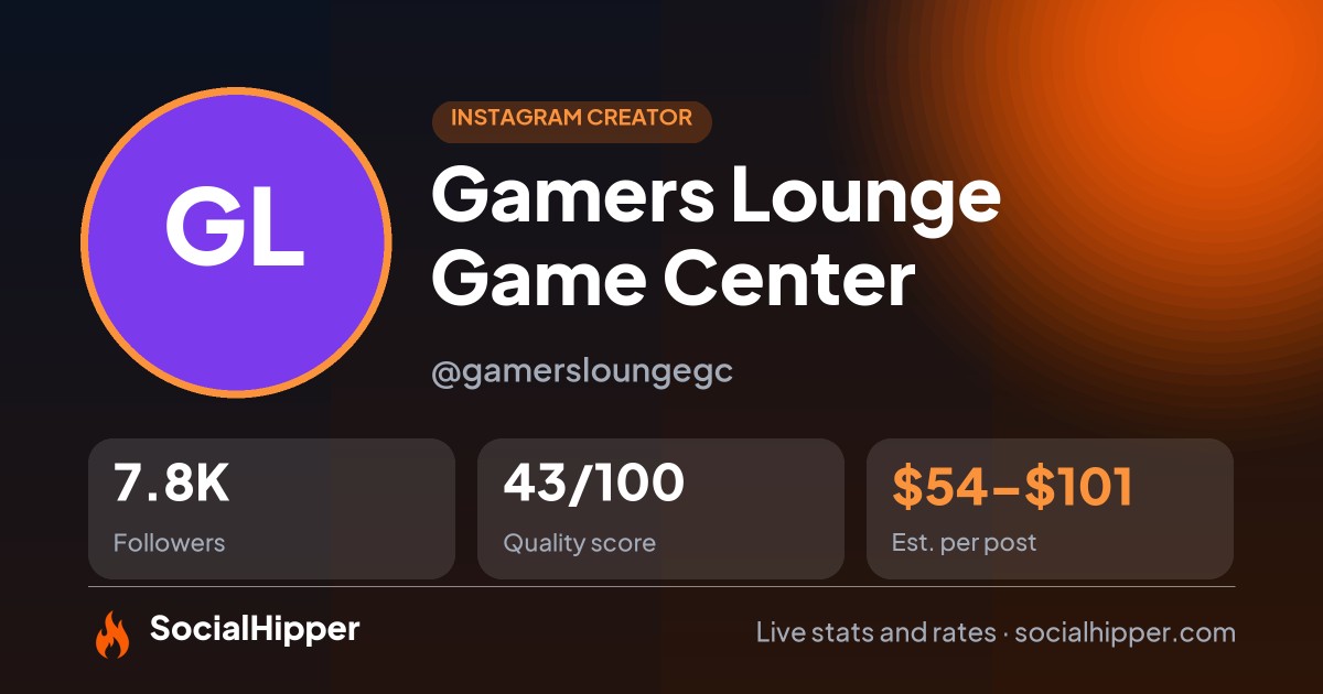 Gamers Lounge Game Center Instagram stats on SocialHipper
