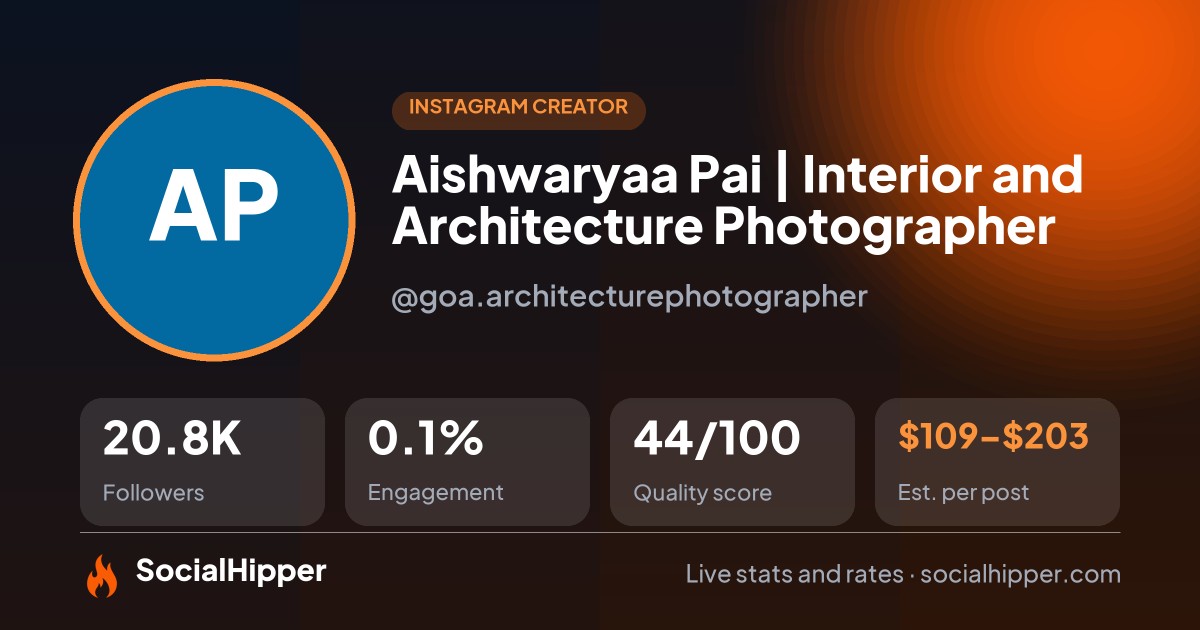 Aishwaryaa Pai  | Interior and Architecture Photographer Instagram stats on SocialHipper